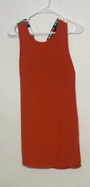 Lulus Women’s Chiffon Mini Shift Dress Sleeveless Sz XS Orange Nautical Zip ￼ thumbnail 1