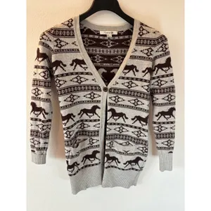 Forever 21 Horse Fair Isle Cardigan Sweater Grey Brown Southwestern Equestrian S thumbnail 5