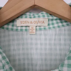 Eden & Olivia Sleeveless Top Womens M Gingham Green Tie-Front Good thumbnail 2