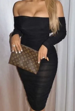 House of CB Black Ruched Mesh‎ Off Shoulder Long Sleeve Bodycon Dress thumbnail 1