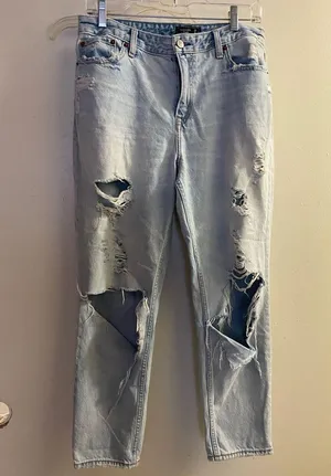Abercrombie Womens Annie Girlfriend High Rise Distressed Jeans 29 30x26 thumbnail 1