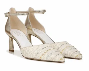 NEW Franco Sarto Taros Metallic Ankle Strap Pump SZ-9.5 White Tan thumbnail 1