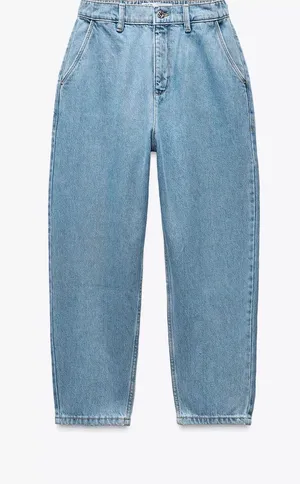 NWT Zara Light Blue High-Rise Relaxed Carrot style Jeans thumbnail 1