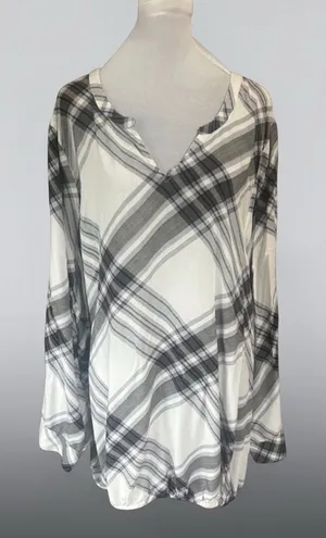 Lane Bryant white and gray plaid long sleeve blouse-28 thumbnail 1