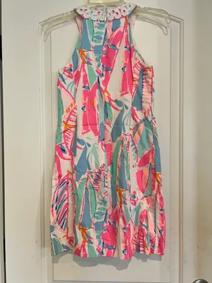 Lynn Out To Sea Sailboat Print Lace Front Sleeveless Shift Dress thumbnail 2