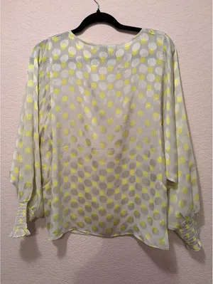 Marc‎ New York Andrew Marc Yellow Polka Dot Sheer Blouse Size M thumbnail 3