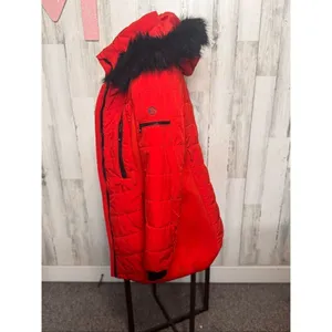 Michael Kors Women Red Puffer Coat Faux Fur Hood Winter Jacket Size thumbnail 6