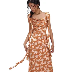 Nordstrom NWT Cider Woven Cowl Floral Ruffle Hem Maxi Dress Sz 6 thumbnail 2