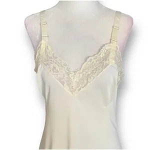 Vintage Lorraine Ivory Nylon Satin‎ Lace Slip Dress 34 Boudoir Bridal Romantic thumbnail 2