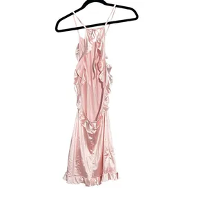 Lucy in the Sky Los Angeles Ruffle Halter Dress Pink Sz Small Lingerie Tie Back‎ thumbnail 2
