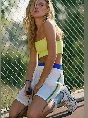 NWT Free People Movement When In Venice Mesh Shorts Small White Combo thumbnail 3