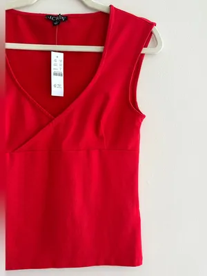 J. Crew Stretch Cotton Cap-Sleeve Crossover Shirt, Vintage Red, Size Small, NWT thumbnail 7