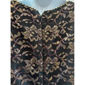 Ricki Lang‎ for Steven Stoll Gown Size 12 Black Gold Metallic Lace Pleated Maxi thumbnail 11