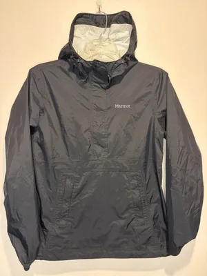 Marmot Black Lightweight Hooded Raincoat 1/2 Zipper + Zip Pockets Lined Size XS thumbnail 1