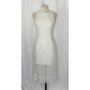 DRESS THE POPULATION Alina Sequin Crochet Lace Midi Dress Bridal‎ White Small thumbnail 2