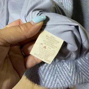 Mystree Women's M Blue Herringbone Wool Blend Cropped Shacket Snap Front Jacket thumbnail 6