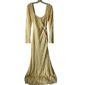 Oh Polly Isolde Premium Lace Long-Sleeve Maxi Dress in Butter Yellow Size M New thumbnail 3