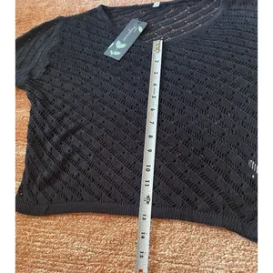 Fayenne Crochet Black Women's Long Sleeve Sweater -Mesh V-neck Size M New thumbnail 6