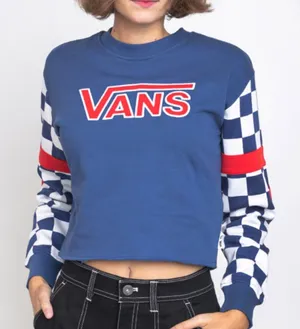 VANS BMX Crew Neck Checked Sleeve Cropped Sweatshirt Size S thumbnail 1