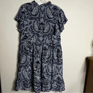 Sundance Sky Navy/White Flutter Sleeve Tiered Ruffle Boho Viscose‎ Dress thumbnail 12