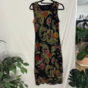 Vintage Floral Paisley Sequin Midi Sheath Dress Black Medium thumbnail 6