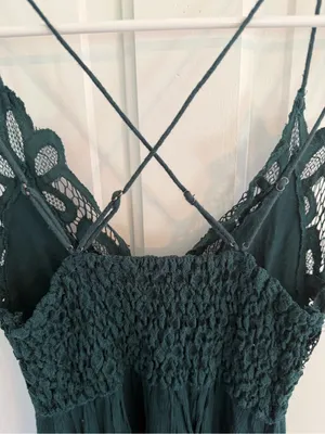 Free People FP One Adella Slip Dress XS Green Crochet Lace Boho Mini‎ thumbnail 7