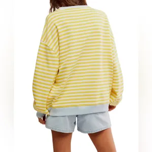 NWT Free People Classic Striped Oversized Crewneck thumbnail 3
