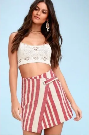 Free People Its A‎ Wrap Tuscany Mini Skirt with Red White Stripes Size medium thumbnail 1