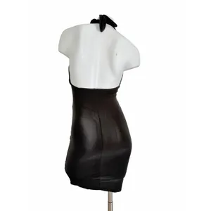 joyce leslie halter bodycon mini dress xxsmall deep-V y2k goth cyber 90s Vintage thumbnail 2