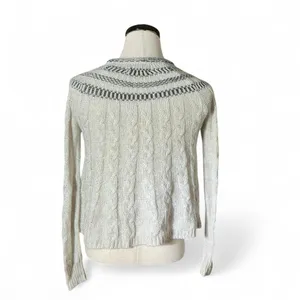Hollister Fair Isle Knit‎ Sweater Mock Neck Cable Knit Cream Black XS thumbnail 2