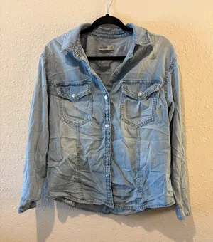 Pull&Bear Light Blue Denim Button thumbnail 1