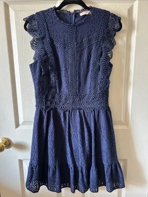 Andree by Unit Navy Cottage Eyelet Mini Dress Med Indie Cotton Blend Boho-Chic thumbnail 12