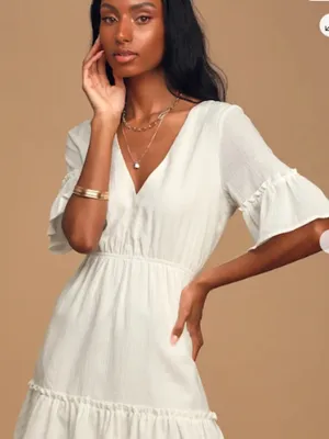 LULU's Bachelorette Engagement Bridal Shower Honeymoon Flowy Babydoll Mini Dress thumbnail 4