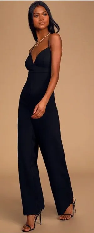 Lulus Jumpsuit Womens Large Black Sleeveless V Neck Strappy Wide Leg Party thumbnail 1