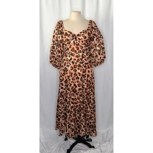 Anthropologie HUTCH Twist Puff Midi Dress Animal Leopard Print Smocked Medium thumbnail 2