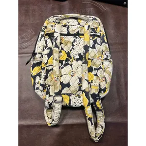 Vera Bradley Quilted Backpack Yellow Gray Floral Print Laptop School‎ Bag 15x11 thumbnail 7