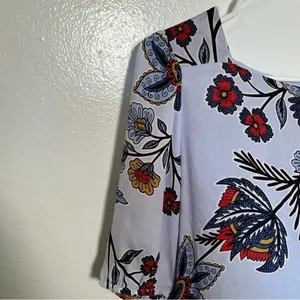Loft Women's Size Small Square Neck Blouse‎ Light Blue Floral Red Gold White thumbnail 10