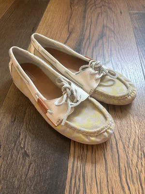 Coach Richelle Women's Yellow and Cream Signature Logo Canvas Boat Shoe Sz 9 thumbnail 2