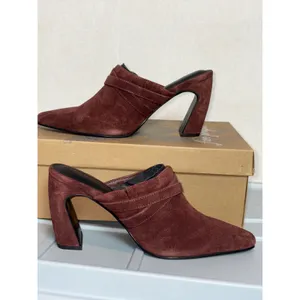 Free People Date Night Heeled Mule Wine Suede Pointed Toe Block Heel 8.5 thumbnail 4