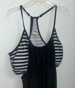 Amazon Chic Black and White Striped Tankini sporty swimsuit bikini top thumbnail 4