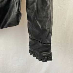 Catherine Malandrino Black Faux Leather Zip Up Ruffle Trim Cropped Jacket M thumbnail 5