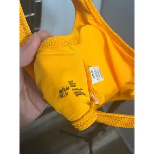 Aerie Yellow Textured Button Front Bikini Top only thumbnail 3