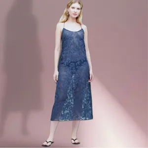 NWT Madewell Burnout Dusty Blue Floral Halter Cover-Up Midi Dress Sz Medium thumbnail 2