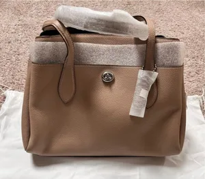 Coach Pebbled Lora Carryall Leather Shoulder Satchel in Taupe thumbnail 1