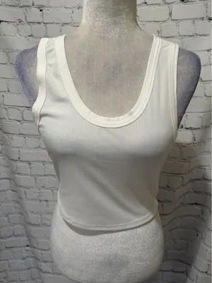 Zara Ribbed Crop Top White Sleeveless Size Large thumbnail 1