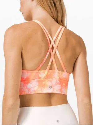 Lululemon Energy Bra High Neck Long Line Shibori Orange Tie Dye Size 4 thumbnail 2