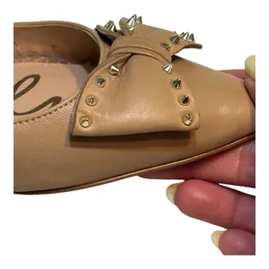 Sam Edelman Studded Bow Pointed Toe Flats Tan Leather Size 7.5 thumbnail 5