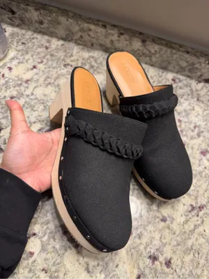 Jcrew Black Block Heel Clogs Mule Suede Wood Shoes Sandals Chunky thumbnail 6