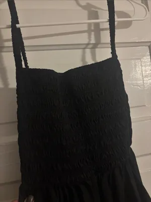 Old Navy Cotton Black Smocked Bodice Maxi Dress with Open Back thumbnail 2