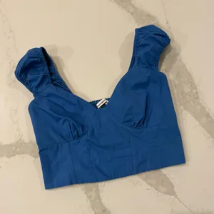 Abercrombie & Fitch Cap Sleeve Poplin Crop Top Women’s Small Royal Blue Smocked thumbnail 4
